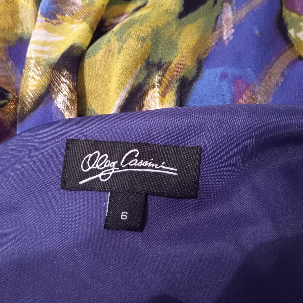 Oleg Cassini Purple Blue Gold Silk Metallic Maxi Gown Dress - Picture 3 of 4